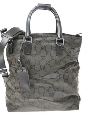 GUCCI Logo GG Pattern 2Way Hand Bag Nylon Leather Brown SHW Italy 02YJ172